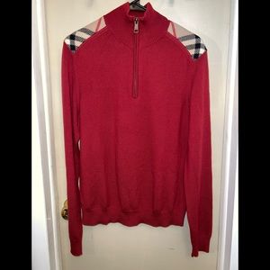 Burberry Brit Men's Red Check Shoulder Half zip Sweater